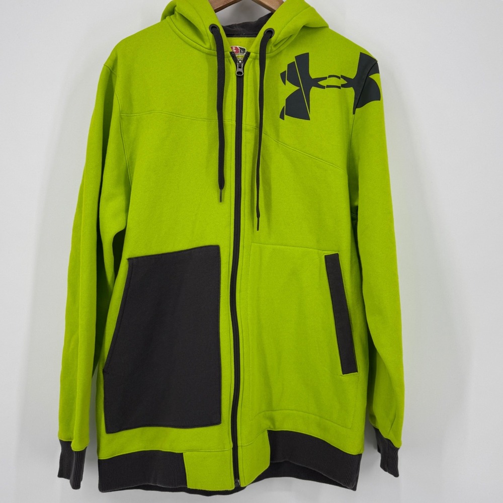 Under Armour Men Green Gray Zip Up Hoodie Sweatshirt Size Large